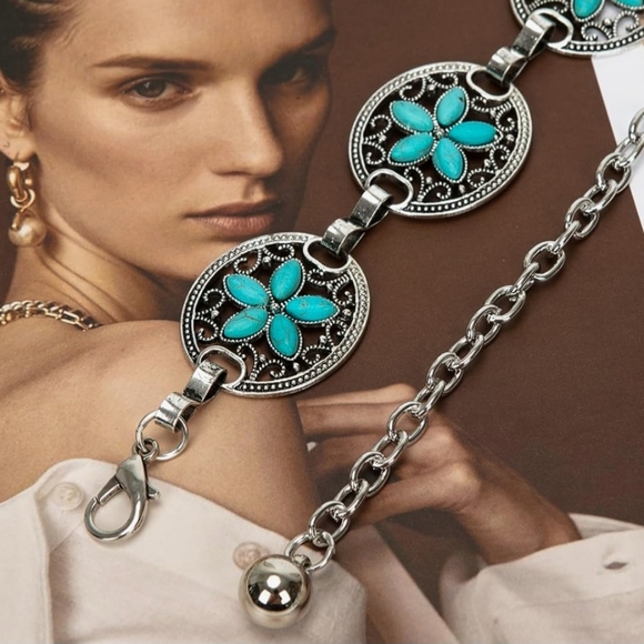 New turquoise color concho chain belt 46" - Picture 6 of 7